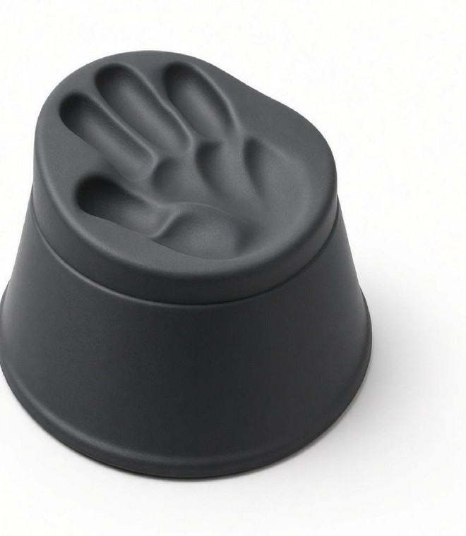 Matte black Palmpress with a molded palm print on top